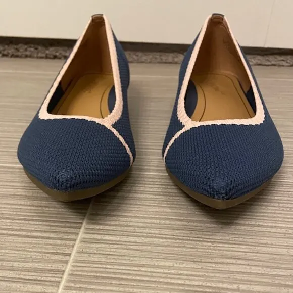 Vionic Dahlia Ballet Skimmer Flats Pointed Toe Blue Pink Sz 7