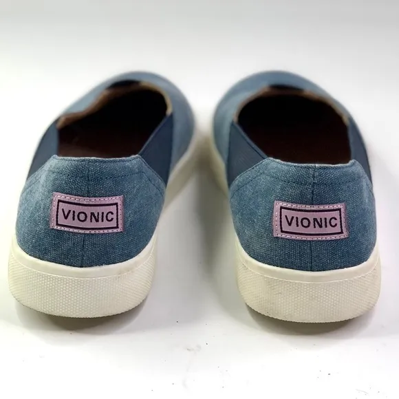 Vionic Ivy denim slip on sneakers orthopedic insoles elastic gores 7
