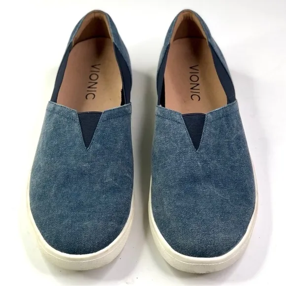 Vionic Ivy denim slip on sneakers orthopedic insoles elastic gores 7