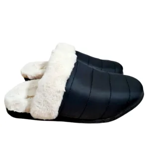 Vionic Josephine Faux Fur black quilted slippers 6