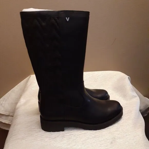 Vionic Mystic Aurora Black Leather Boots Quilted Mid Calf Size 6
