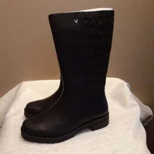 Vionic Mystic Aurora Black Leather Boots Quilted Mid Calf Size 6