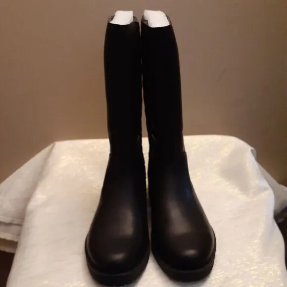Vionic Mystic Aurora Black Leather Boots Quilted Mid Calf Size 6