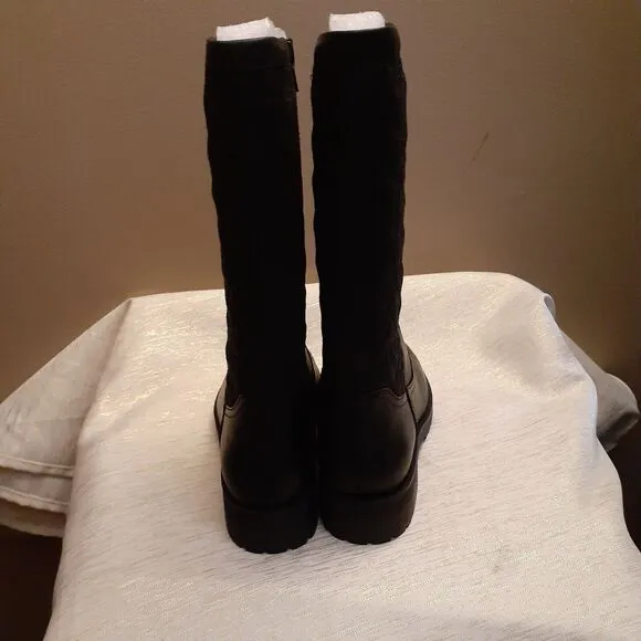 Vionic Mystic Aurora Black Leather Boots Quilted Mid Calf Size 6