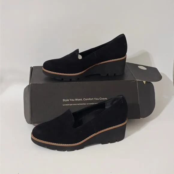 Vionic Willa Chunky Lug Wedge Black Suede Comfort Shoes Women’s Size 10