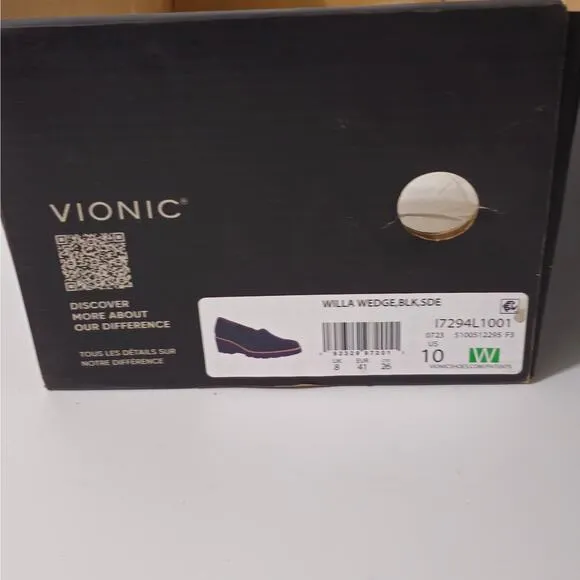 Vionic Willa Chunky Lug Wedge Black Suede Comfort Shoes Women’s Size 10