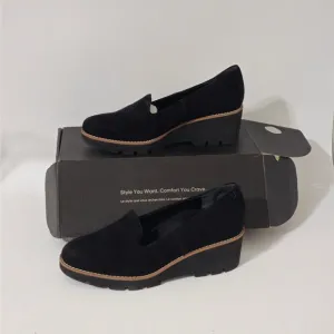 Vionic Willa Chunky Lug Wedge Black Suede Comfort Shoes Women’s Size 10