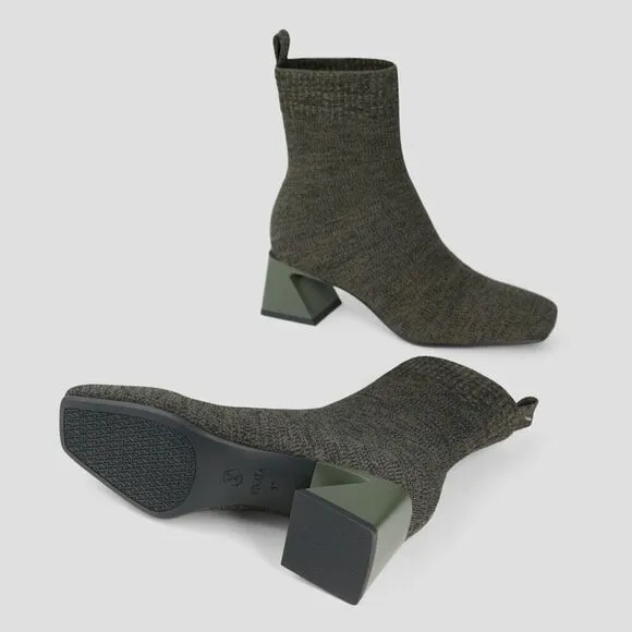 Vivaia Women’s Regina Peo Dark Olive Square-Toe Water-Repellent Heeled Boots