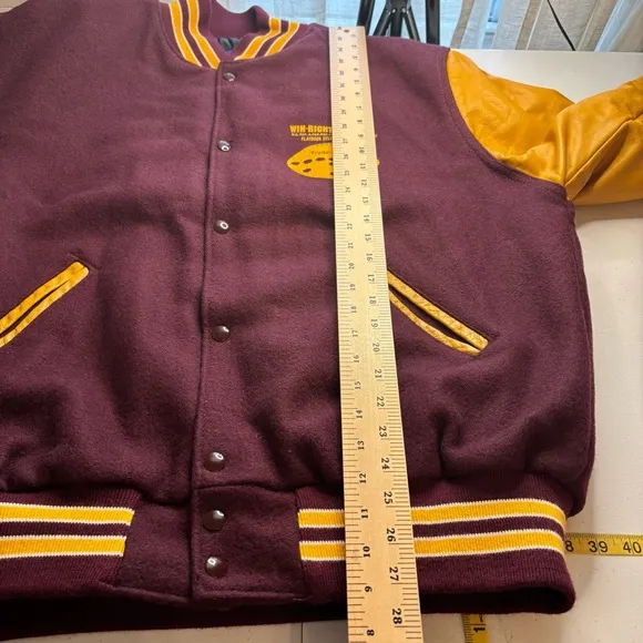 Vtg 80’s Holloway College Bomber Jacket XL Burgundy Gold Varsity Wool Leath…