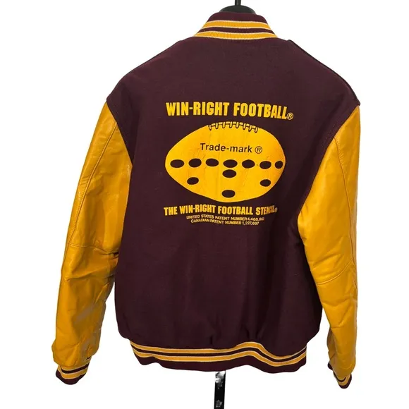 Vtg 80’s Holloway College Bomber Jacket XL Burgundy Gold Varsity Wool Leath…
