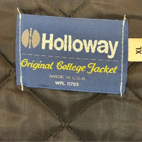 Vtg 80’s Holloway College Bomber Jacket XL Burgundy Gold Varsity Wool Leath…