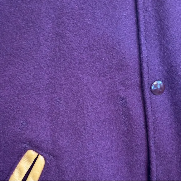 Vtg 80’s Holloway College Bomber Jacket XL Burgundy Gold Varsity Wool Leath…