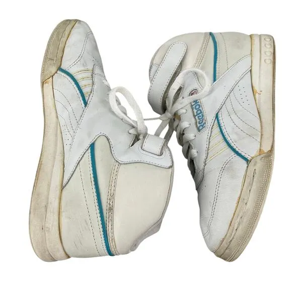 VTG 80s Retro Womens White Blue Reebok High Top Aerobic 4100 ERS Sneakers Sz 9.5