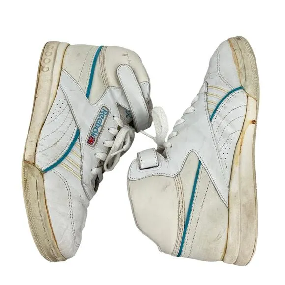 VTG 80s Retro Womens White Blue Reebok High Top Aerobic 4100 ERS Sneakers Sz 9.5