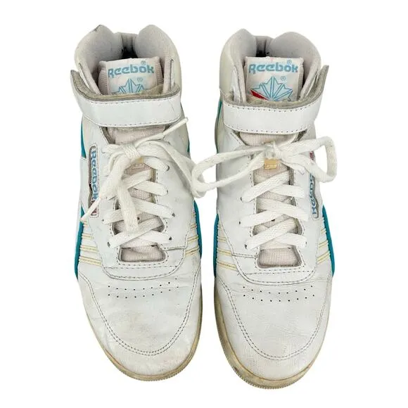 VTG 80s Retro Womens White Blue Reebok High Top Aerobic 4100 ERS Sneakers Sz 9.5