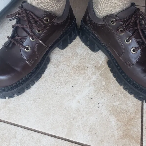 vtg 90s flying tomato espresso faux leather chunky lug sole Oxford shoes size 8