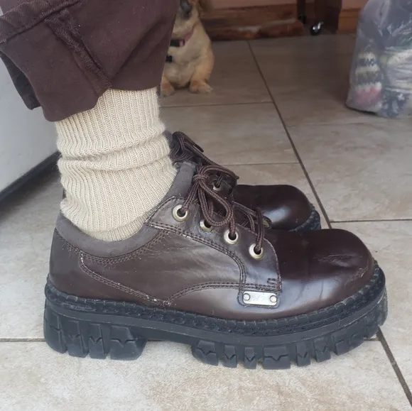 vtg 90s flying tomato espresso faux leather chunky lug sole Oxford shoes size 8