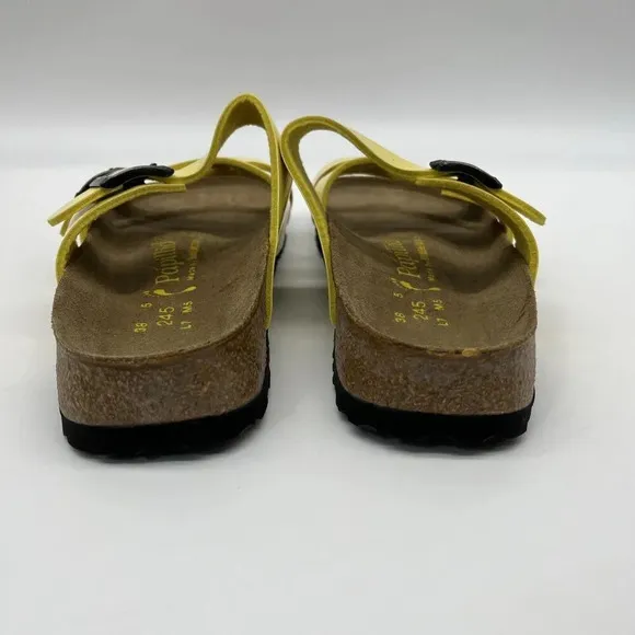 Vtg Birkenstock Yellow Patent Leather Papillio Criss Cross Slides Womens 7 (38)