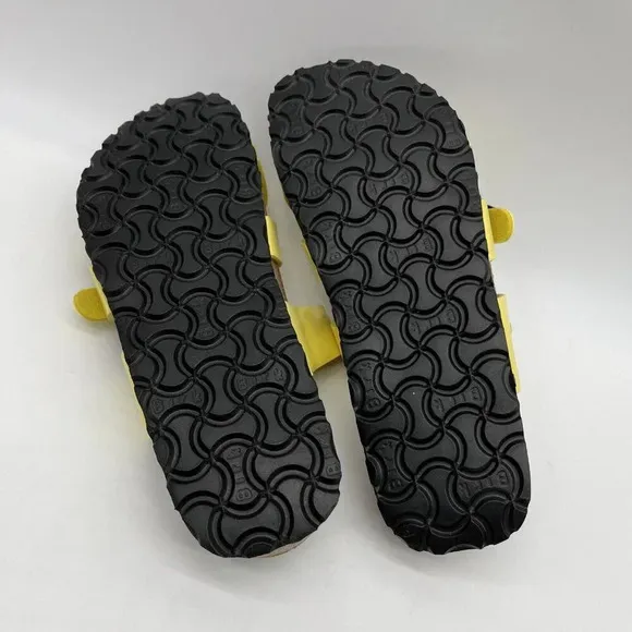 Vtg Birkenstock Yellow Patent Leather Papillio Criss Cross Slides Womens 7 (38)