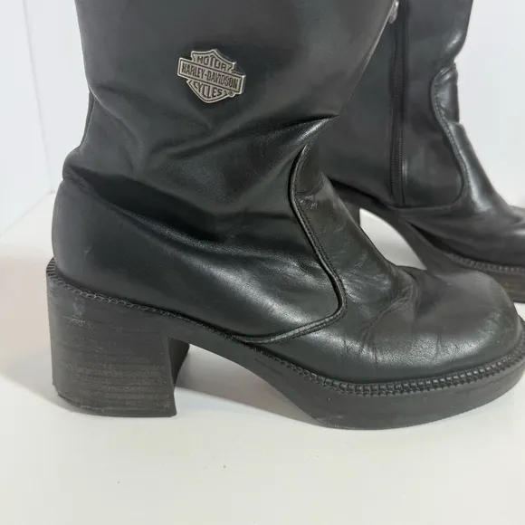 Vtg Harley Davidson Black Leather Boots 81020 Chunky Platform Y2K Biker Sz 6.5
