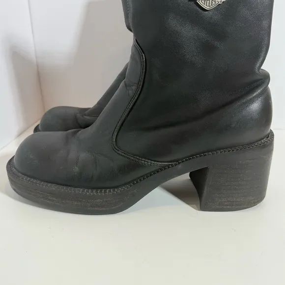 Vtg Harley Davidson Black Leather Boots 81020 Chunky Platform Y2K Biker Sz 6.5