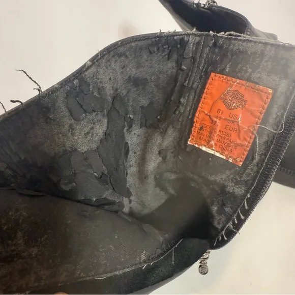 Vtg Harley Davidson Black Leather Boots 81020 Chunky Platform Y2K Biker Sz 6.5