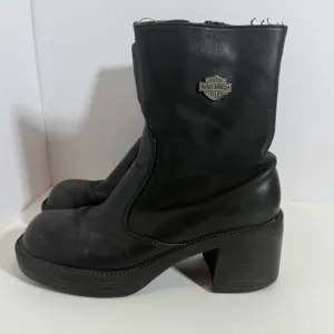 Vtg Harley Davidson Black Leather Boots 81020 Chunky Platform Y2K Biker Sz 6.5