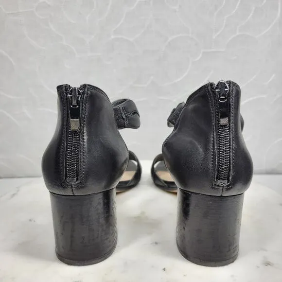 VTG Via Spiga Janel Heels Womens 7 Black Leather Chunky Twisted Strap Block Heel