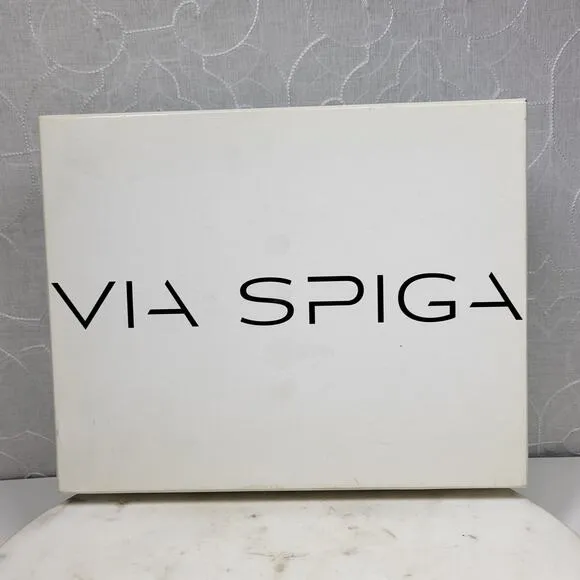 VTG Via Spiga Janel Heels Womens 7 Black Leather Chunky Twisted Strap Block Heel