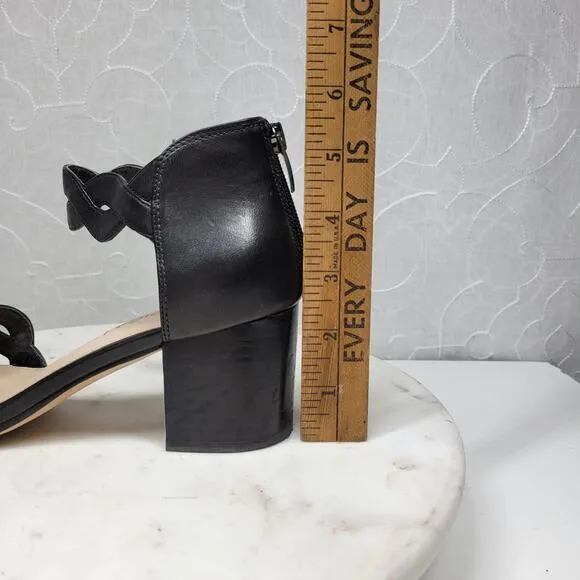 VTG Via Spiga Janel Heels Womens 7 Black Leather Chunky Twisted Strap Block Heel