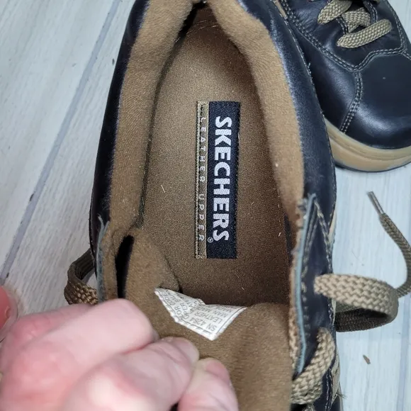 Vtg Y2K Chunky Skechers Men's Black and Tan Leather Shoes Size 9.5 Preppy