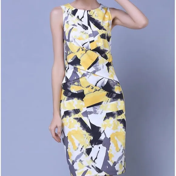 Waistcoat high-end fold plus-size women print dress slim fashion