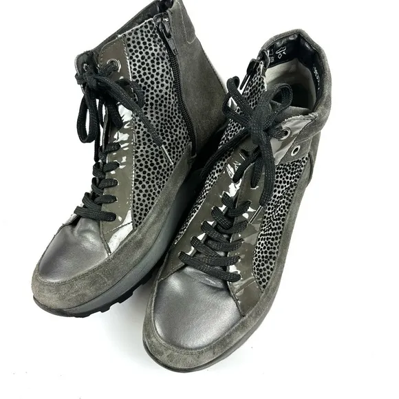Waldläufer Women’s Sz 9 H-Luise Bootie Gray Suede Patent Leather &amp; Animal Print