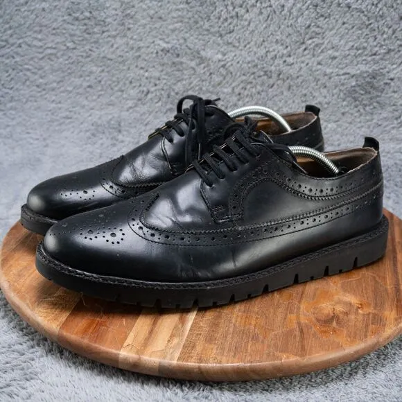 Walk London James Chunky Brogue Lace-Up Derby in Black Pebble Leather Men's 10
