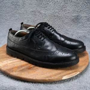 Walk London James Chunky Brogue Lace-Up Derby in Black Pebble Leather Men's 10