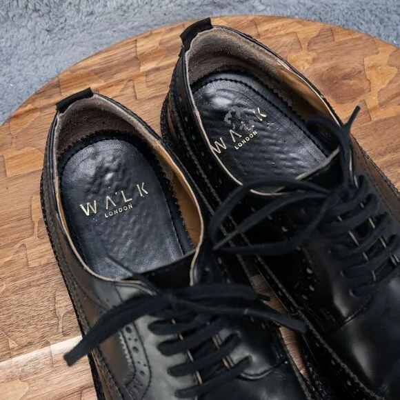 Walk London James Chunky Brogue Lace-Up Derby in Black Pebble Leather Men's 10