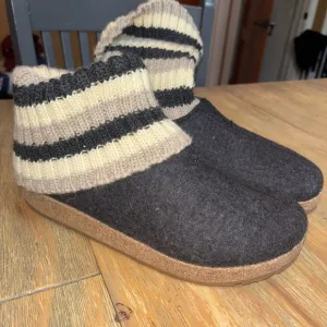 Warm Black and Cream Slippers with Knit Cuff