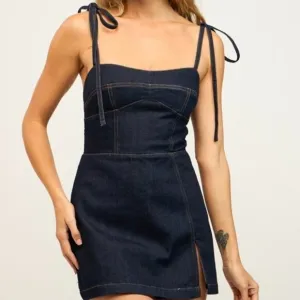 WATCHING OUT DARK DENIM MINI DRESS