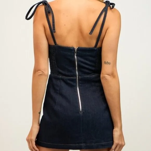 WATCHING OUT DARK DENIM MINI DRESS