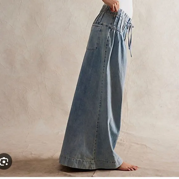 We The Free People Forget Me Knot Pull-On Pleated Yoke Wide Leg Jeans S
