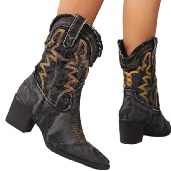 Western ladies denim boots, sz 10