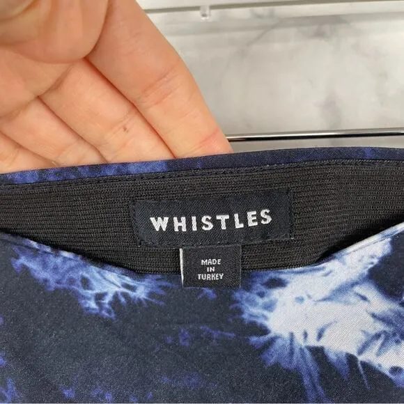 Whistles High Waisted Tie Dye Bias Midi Skirt Flowy Hem Blue Retro Minimalist 2