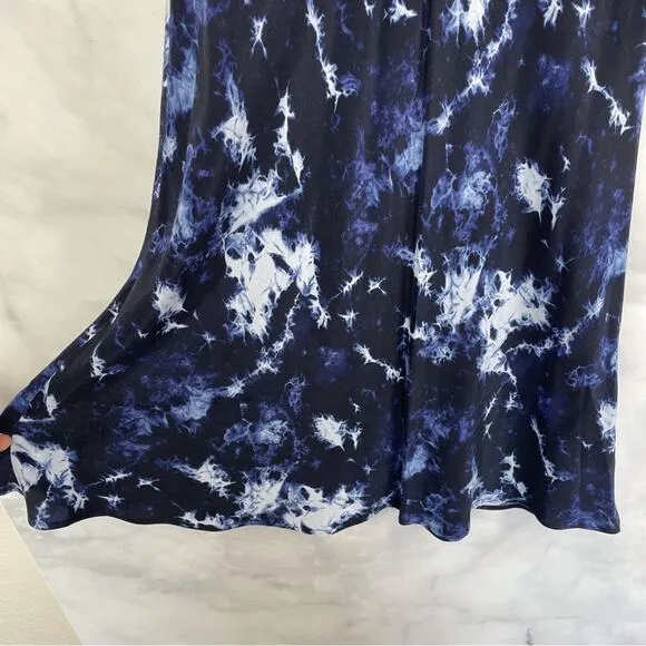 Whistles High Waisted Tie Dye Bias Midi Skirt Flowy Hem Blue Retro Minimalist 2