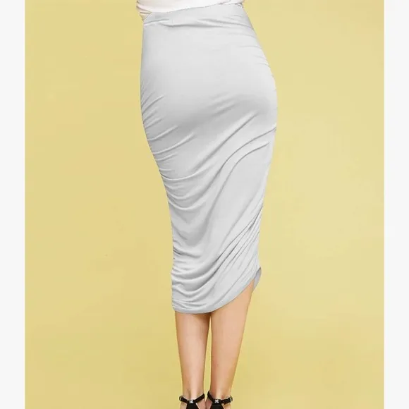 White gathered pencil skirt ruched long sexy stretch career pinup rockabilly new