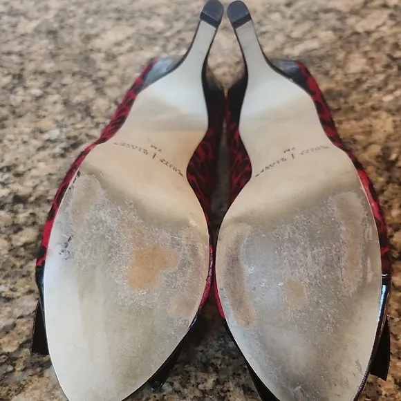 White House Black Market Red and Black Heels with Leopard Print