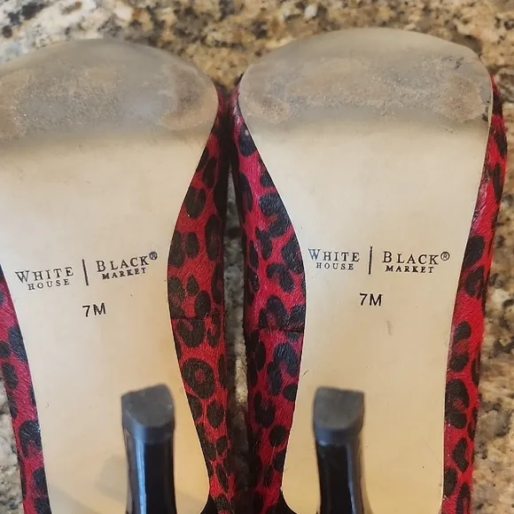 White House Black Market Red and Black Heels with Leopard Print