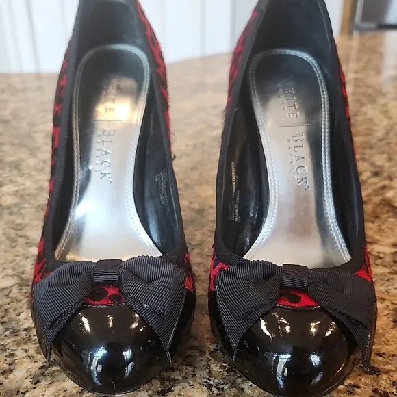 White House Black Market Red and Black Heels with Leopard Print