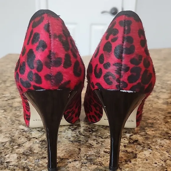 White House Black Market Red and Black Heels with Leopard Print