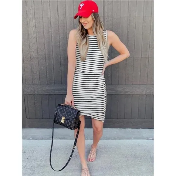 Women 2025 Summer Sleeveless Tank Dresses Crew Neck Slim Fit Short Casual Dress