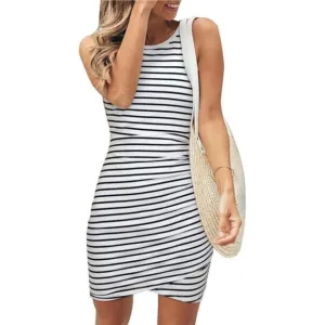 Women 2025 Summer Sleeveless Tank Dresses Crew Neck Slim Fit Short Casual Dress